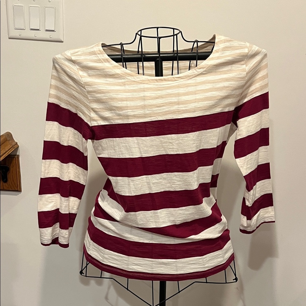 Banana Republic Red and Cream Striped Long Sleeve Top